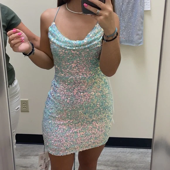 size 17 homecoming dresses Sexy Fitted V-Neck Spaghetti Straps Sequined Appliques Short Homecomin